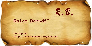 Raics Bennó névjegykártya